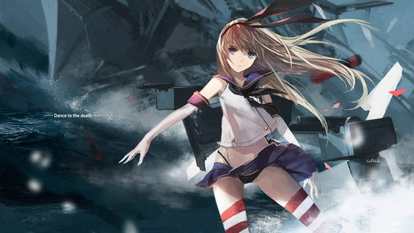 bad_id bad_pixiv_id blonde_hair elbow_gloves english faceless flat_chest gloves highleg highleg_panties highres kantai_collection long_hair mecha_musume painterly panties rensouhou-chan sailor_collar shimakaze_(kantai_collection) signature solo_focus striped striped_legwear swd3e2 thighhighs underwear water