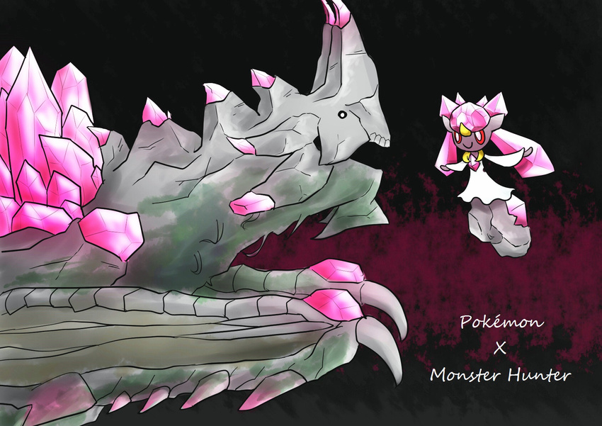 artist_request basarios_subspecies capcom claws crossover diancie monster_hunter monster_hunter_4 monsters nintendo no_humans pokemon red_eyes wings