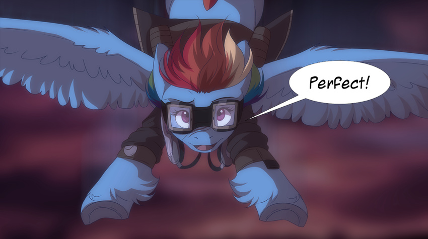 blue_fur dennybutt dialog english_text equine eyewear female feral flying friendship_is_magic fur goggles hair horse mammal multi-colored_hair my_little_pony open_mouth pegasus pony purple_eyes rainbow_dash_(mlp) rainbow_hair solo spread_wings text wings