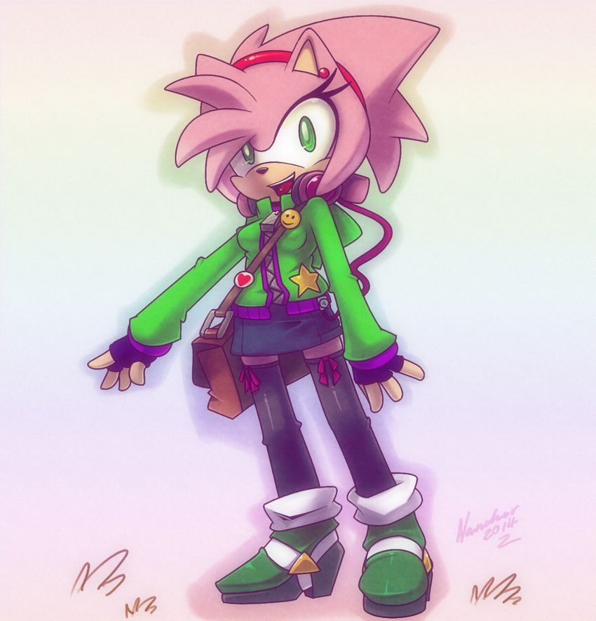 amy_rose anthro female green_eyes hair hedgehog looking_at_viewer mammal nancher pink_hair sega smile solo sonic_(series)