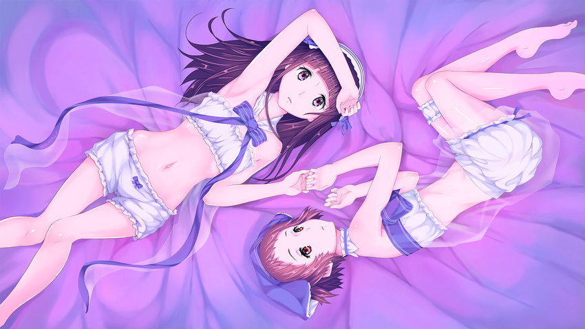 2girls bow chitanda_eru feihong garter hyouka ibara_mayaka navel