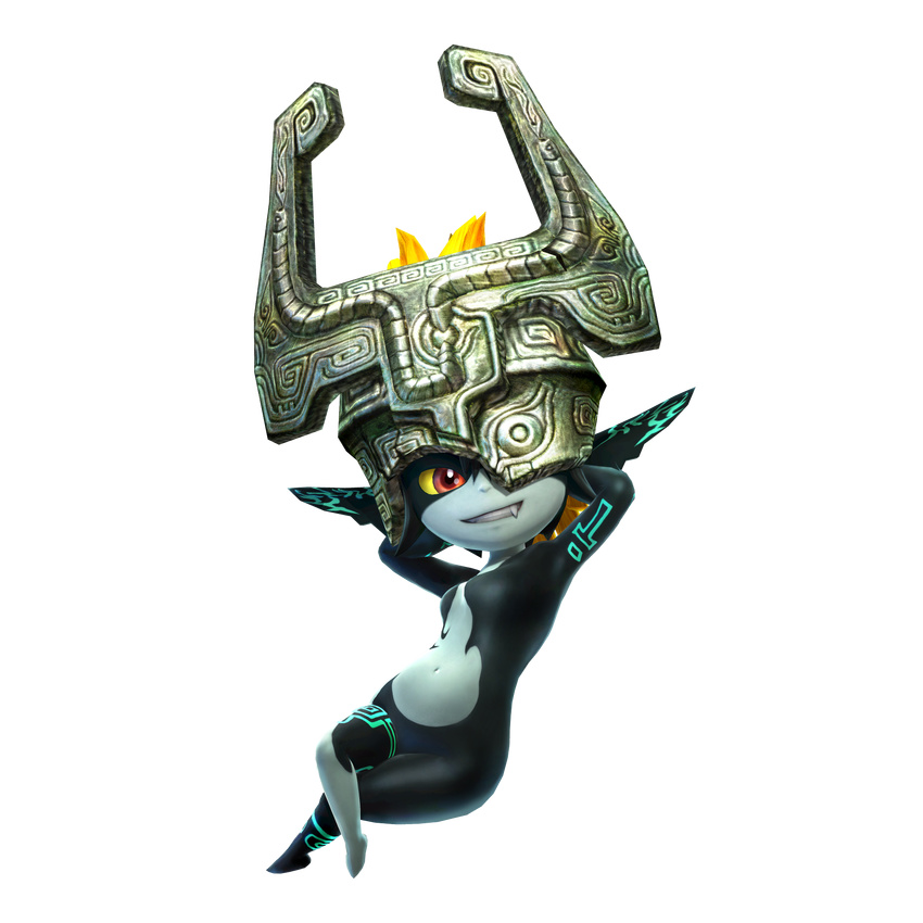 1girl armpits arms_up breasts fang fangs female highres hyrule_warriors imp mask midna navel nintendo no_nipples official_art raised_arm red_eyes small_breasts solo the_legend_of_zelda the_legend_of_zelda:_twilight_princess twilight_princess video_games wide_hips yellow_sclera zelda_musou