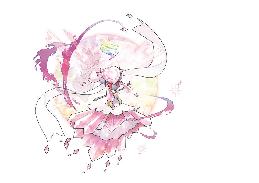 absurdres diancie highres jewelry mega_diancie mega_pokemon nintendo no_humans official_art pokemon pokemon_(game) pokemon_oras red_eyes simple_background smile solo sugimori_ken white_background