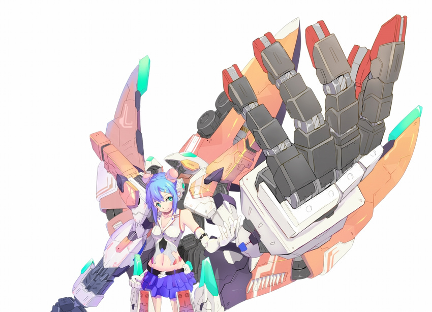 blue_hair elbow_gloves green_eyes mechagirl navel original sunga2usagi