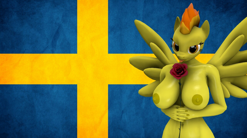 anthro anthrofied areola big_breasts breasts equine erect_nipples female flag flower friendship_is_magic horse huge_breasts mammal my_little_pony navel nipples pegasus pony rose smile solo spitfire_(mlp) swedish_flag swedishsnus wings wonderbolts_(mlp)