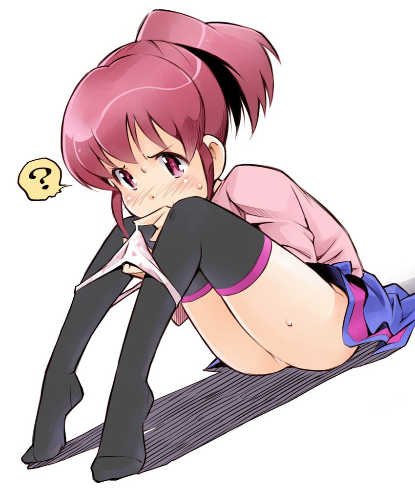 aino_megumi bad_id bad_pixiv_id exploration happinesscharge_precure! highres panties panty_pull pink_eyes pink_hair ponytail precure sekihan short_hair solo thighhighs underwear