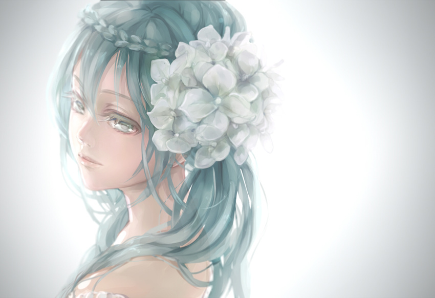 aqua_eyes aqua_hair close flowers gray hatsune_miku long_hair twintails vocaloid yamano_uzura