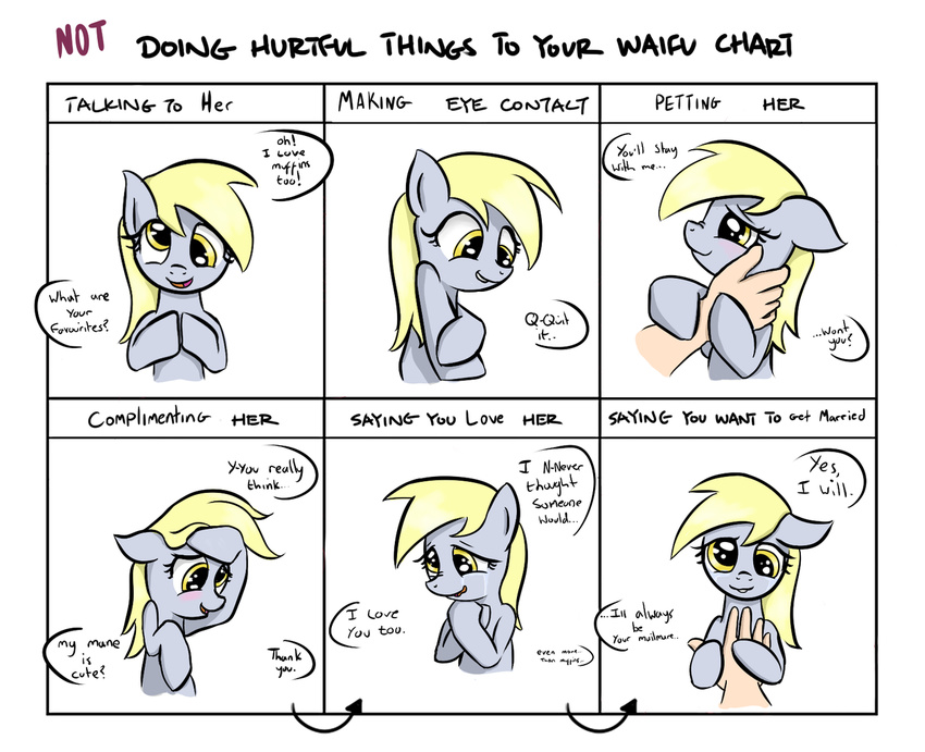 blonde_hair blush derp_eyes derpy_hooves_(mlp) dialog duo english_text equine female friendship_is_magic fur grey_fur hair happy horse looking_at_viewer mammal my_little_pony pony solo_focus speech_balloon tears text unknown_artist wings yellow_eyes