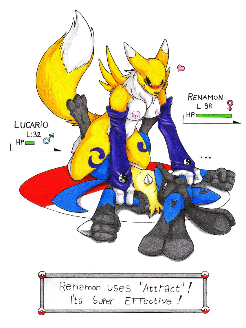 &lt;3 3_toes 4_fingers angry anthro black_eyes black_nose blue_fur blush body_markings breasts canine crossover danwolf15 digimon dominated domination duo english_text female feral fingerless_gloves fist forced fox fur gloves grasp grin gripping health_bar holding kneeling looking_away looking_down lucario lying male mammal markings navel nintendo nipples nude on_back on_floor plain_background pointy_ears pok&#233;ball pok&#233;mon pok&eacute;ball pok&eacute;mon pose rape red_eyes renamon restrained shadow shiny side_boob sitting sitting_on smile spread_legs spreading straight struggle submissive text toes video_games wrestling yellow_fur