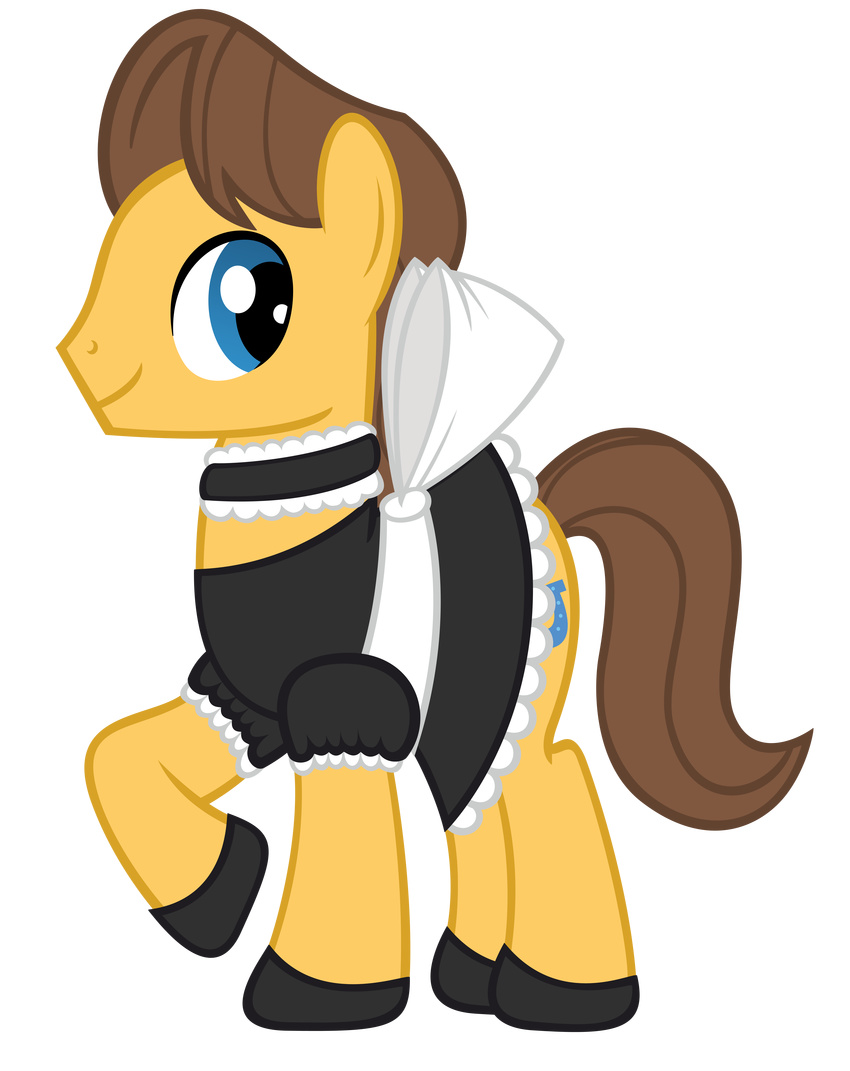 absurd_res alpha_channel blue_eyes brown_hair caramel_(mlp) crossdressing cutie_mark earth_pony equine feral friendship_is_magic hair hi_res horse maid maid_uniform male mammal my_little_pony plain_background pony smile sofunnyguy solo transparent_background