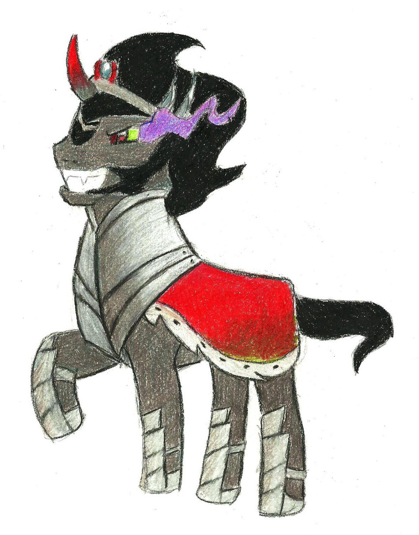 black_hair equine friendship_is_magic fur grey_fur hair horn incognitobrony king_sombra_(mlp) male mammal my_little_pony plain_background red_eyes smile solo teeth unicorn white_background