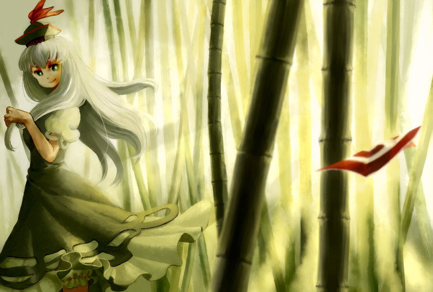 as bad_id bad_pixiv_id bamboo bamboo_forest forest hat kamishirasawa_keine long_hair nature solo touhou