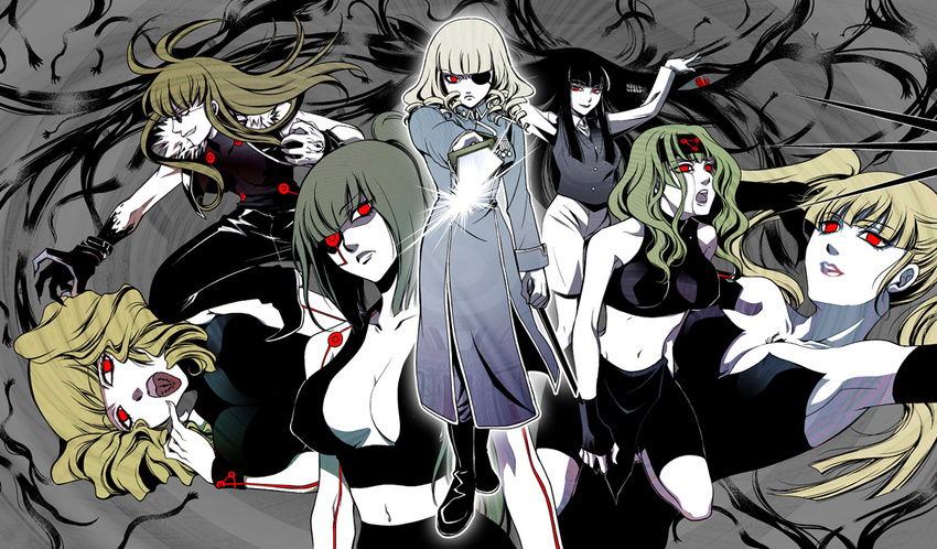 asmodeus beelzebub belphegor breasts cleavage envy_(fma) fullmetal_alchemist gluttony greed knife large_breasts leviathan_(umineko) lucifer lust mamiya_t mammon midriff multiple_girls parody pride red_eyes satan sloth stakes_of_purgatory umineko_no_naku_koro_ni wrath