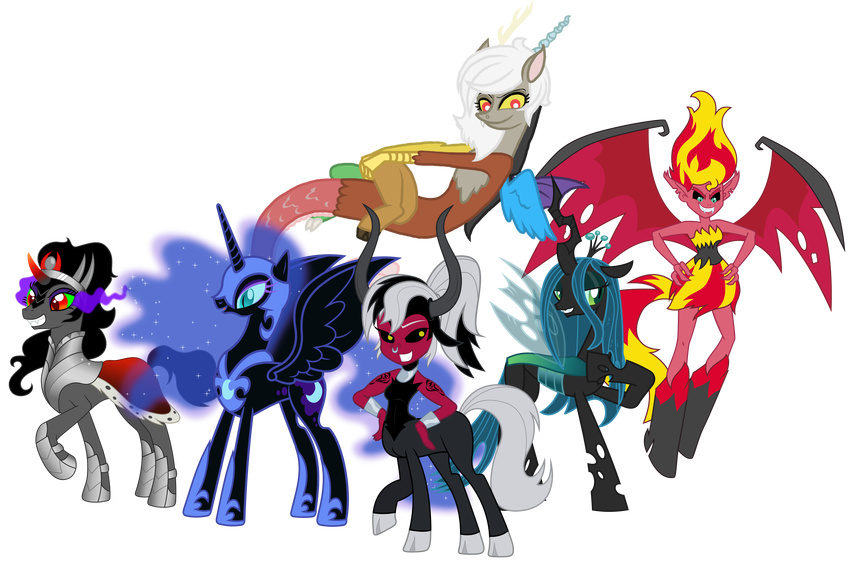 absurd_res absurdly_absurd_res alpha_channel ape blue_hair breasts centaur changeling crossgender cutie_mark discord_(mlp) draconequus equestria_girls equine facial_piercing fangs female flying friendship_is_magic green_eyes group hair helmet hi_res horn human jaquelindreamz king_sombra_(mlp) long_hair mammal my_little_pony nightmare_moon_(mlp) nose_piercing nose_ring piercing plain_background ponytail primate queen_chrysalis_(mlp) red_eyes royal_exo slit_pupils smile sunset_shimmer_(eg) tattoo taur teal_eyes teeth theshadowstone tirek_(mlp) tourniquetmuffin transparent_background two_tone_hair unicorn white_hair winged_unicorn wings yellow_eyes