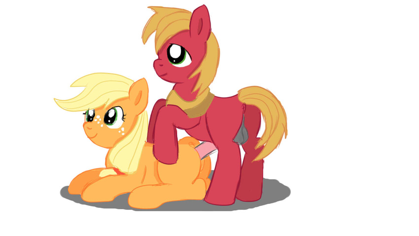 applejack_(mlp) balls big_macintosh_(mlp) blonde_hair cub duo earth_pony equine female freckles friendship_is_magic fur green_eyes hair horse incest jbond male mammal my_little_pony orange_fur penetration penis plain_background pony pussy red_fur sibling smile straight vaginal vaginal_penetration white_background young