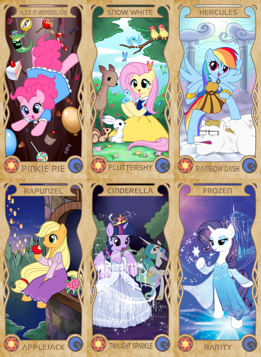 alice_in_wonderland alligator apple applejack_(mlp) apzzang arthropod avian balloon bird blonde_hair blue_eyes blue_fur blush bulk_biceps_(mlp) butterfly cake candy candy_apple candy_cane cape castle cervine cinderella clothing crown cupcake day deer dress earth_pony elsa english_text equine eyeshadow falling female flower fluttershy_(mlp) flying food freckels freckles friendship_is_magic frozen_(movie) fruit fur gold green_eyes group gummy_(mlp) hair hat hercules horn horse insect lagomorph lollipop long_hair looking_at_viewer magic makeup male mammal multi-colored_hair my_little_pony night open_mouth orange_fur outside pegasus pink_fur pink_hair pinkie_pie_(mlp) pony ponytail princess_celestia_(mlp) purple_eyes purple_fur purple_hair rabbit rainbow_dash_(mlp) rainbow_hair rainbow_tail rapunzel rarity_(mlp) reptile rodent royalty scalie sitting sky smile snow_white snowflake sparkles spread_wings squirrel teal_eyes text twilight_sparkle_(mlp) unicorn white_eyes white_fur winged_unicorn wings wizard_hat yellow_fur