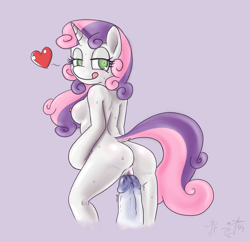 &lt;3 anthro anthrofied blackmorass blush breasts butt disembodied_penis duo equine erection eyelashes female friendship_is_magic fur green_eyes hair half-closed_eyes hi_res horn male mammal my_little_pony nipples nude penis plain_background pussy solo_focus straight sweat sweetie_belle_(mlp) tongue two_tone_hair unicorn white_fur