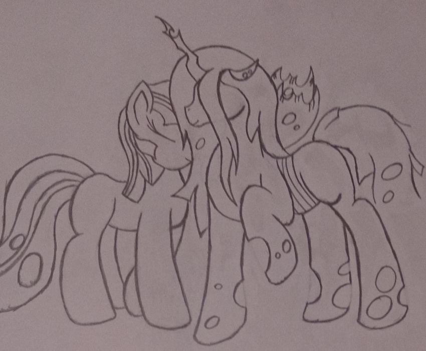 cutedementia duo equine eyes_closed female friendship_is_magic hair hi_res horn horse mammal my_little_pony pony queen_chrysalis_(mlp) sketch smile twilight_sparkle_(mlp)