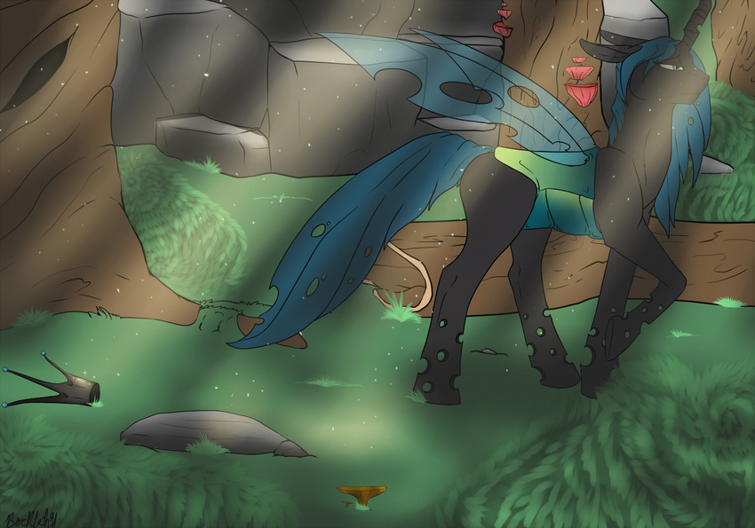 changeling crown equine feral forest friendship_is_magic hair horn mammal my_little_pony outside queen_chrysalis_(mlp) royalty solo tree villainous wings