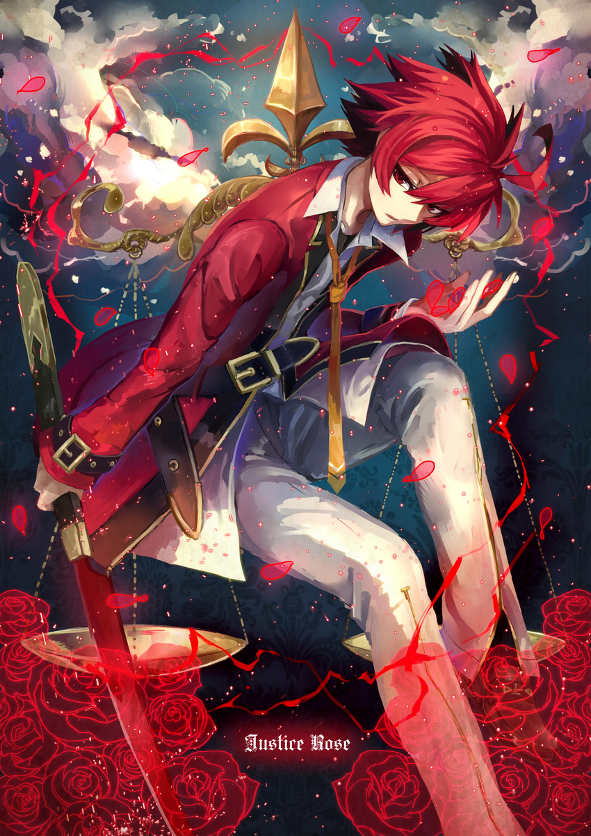 alternate_color alternate_hair_color banned_artist highres hyde_(under_night_in-birth) male_focus red_hair sword under_night_in-birth weapon yusano