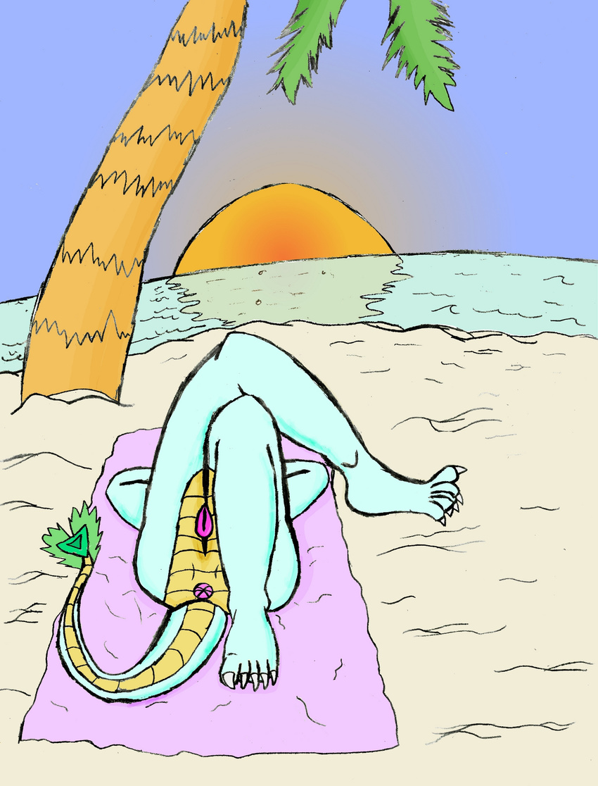 anus beach crossed_legs dereksamu2ai123354 dragon female lena nude palm pussy sand scalie sea seaside sleeping sunset towel water