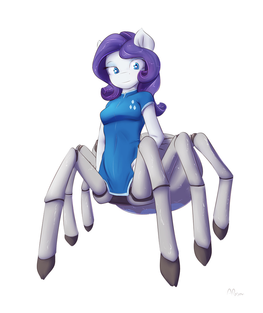 alasou alpha_channel anthro anthrofied arachnid arthropod blue_eyes clothing drider female friendship_is_magic hair looking_at_viewer monster monster_girl my_little_pony plain_background purple_hair rarity_(mlp) smile solo spider transparent_background