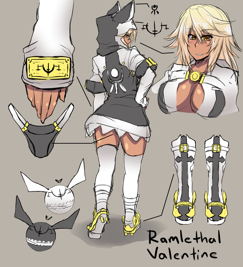 1girl arc_system_works creature dark_skin guilty_gear guilty_gear_xrd highres hood jacket nightmare-doom orange_eyes ramlethal_valentine