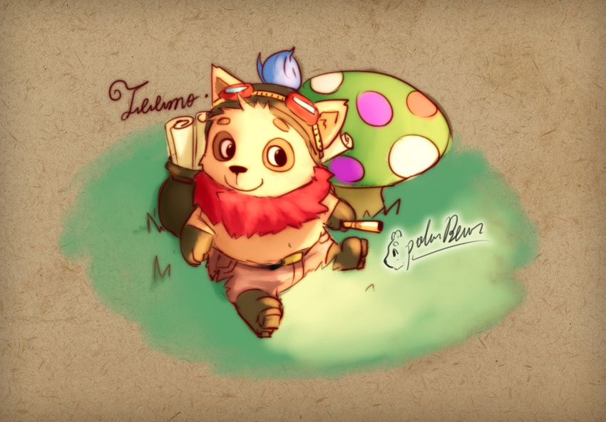 clothing cute eyewear goggles kemono mushroom scroll sitting stevenlew teemo