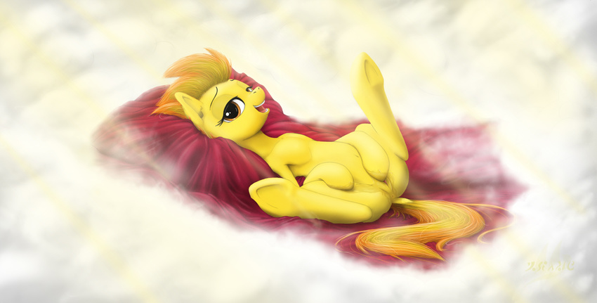 autofellatio cloud drake_drachenlicht equine female friendship_is_magic fur hi_res hooves horse looking_at_viewer lying mammal masturbation my_little_pony navel on_back open_mouth oral pegasus pony pussy smile solo spitfire_(mlp) spread_legs spreading wings wonderbolts_(mlp) yellow_body yellow_fur