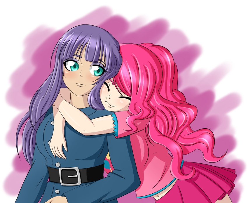 alpha_channel belt big_breasts breasts clothed clothing duo eyes_closed female friendship_is_magic green_eyes hair hug human humanized mammal maud_pie_(mlp) my_little_pony pink_hair pinkie_pie_(mlp) purple_hair sibling sisters zantyarz