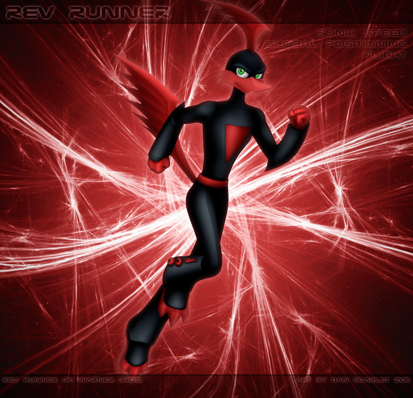 avian bodysuit cartoon dan_scarlet green_eyes loonatics_unleashed male rev_runner skinsuit solo superhero superpowers text toon