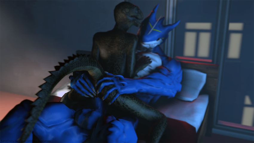 2014 3d anthro argonian balls bed bedroom black_scales blue_penis blue_skin butt butt_grab cgi city_background cowgirl_position digimon dragon duo erection eye_contact female female_on_top grey_claws hand_on_chest hands_on_ass infraredspheres inside lying male model nude on_back on_top penetration penis pillow pussy raised_tail riding scalie sex source_filmmaker straddling straight the_elder_scrolls the_elder_scrolls_v:_skyrim vaginal vaginal_penetration video_games window