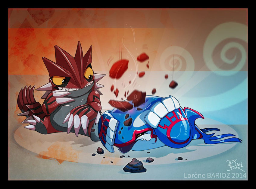 chibi cute dragibuz duo eyes_closed groudon kyogre legendary_pok&#233;mon legendary_pok&eacute;mon nintendo pok&#233;mon pok&eacute;mon rocks sitting tongue tongue_out video_games whale