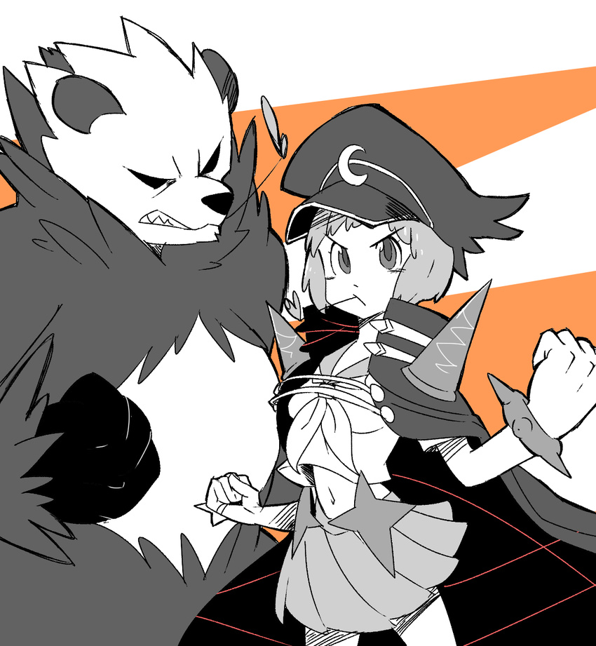 bracelet cape gen_6_pokemon hat highres jewelry kill_la_kill leaf mankanshoku_mako navel pangoro pokemon pokemon_(creature) takatsuki_nato