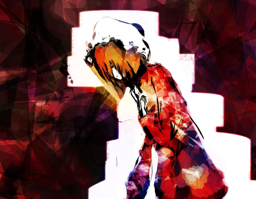 abstract_background bad_id bad_pixiv_id barrier blonde_hair closed_eyes hands_on_own_chest hat highres jacket leaning_forward maribel_hearn mob_cap short_hair solo timesoe touhou
