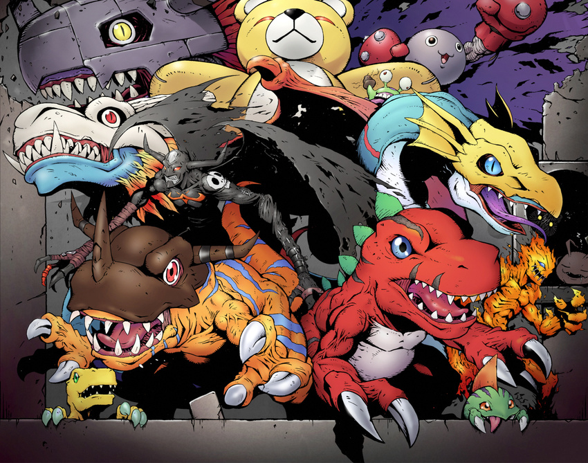 airdramon antennae belt betamon black_eyes blue_eyes botamon boxing_gloves buckle claws closed_eyes creature devimon digimon drooling fins green_eyes greymon grin helmet horns kazkazkaz koromon mamemon meramon metalgreymon monster monzaemon no_humans numemon poop red_eyes seadramon sharp_teeth sleeping slit_pupils smile tail teeth tongue torn_wings tyranomon veins wings yellow_eyes