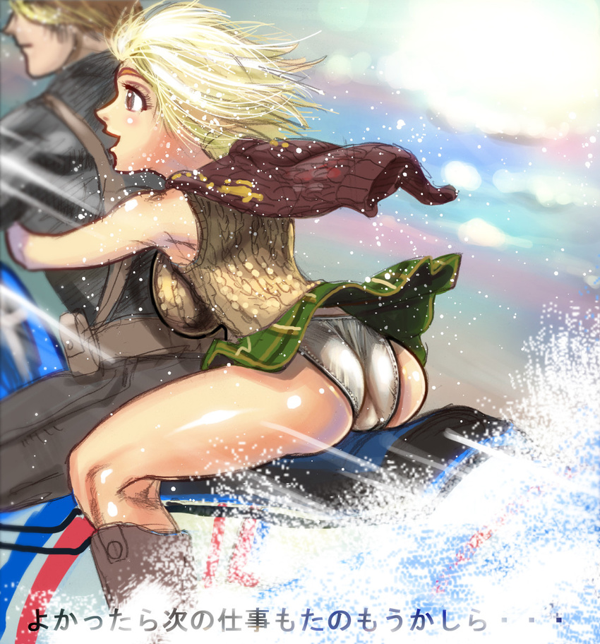 1boy 1girl ashley_graham ass breasts capcom hayakawa_sonchou large_breasts leon_s_kennedy panties resident_evil resident_evil_4 smile translation_request underwear