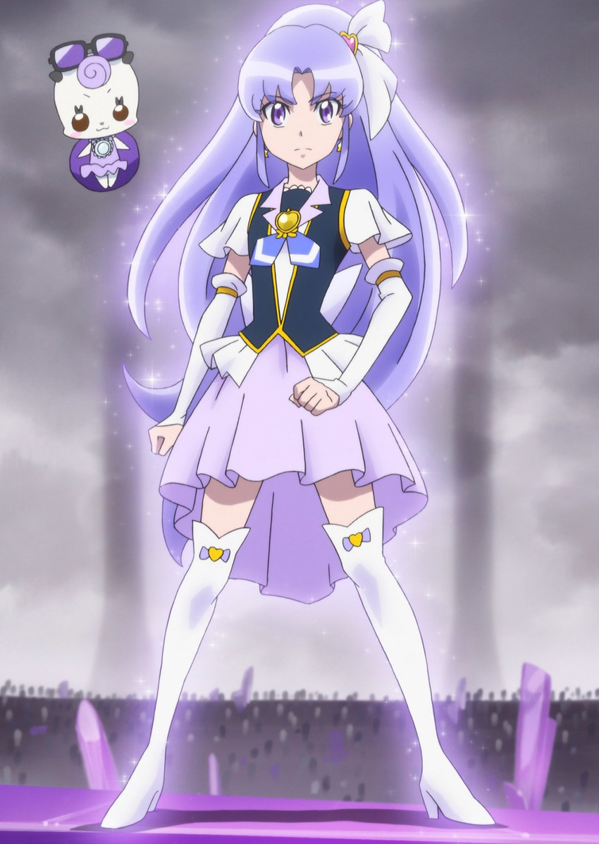 boots cure_fortune fairy glowing gurasan_(happinesscharge_precure!) happinesscharge_precure! highres long_hair official_art ponytail precure purple_eyes purple_hair screencap solo thigh_boots thighhighs