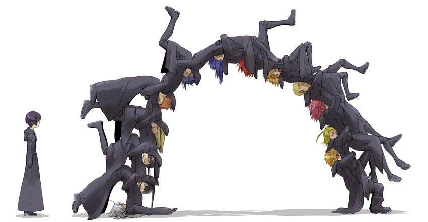 6+boys axel_(kingdom_hearts) bad_id bad_pixiv_id banana_gyuunyuu black_coat_(kingdom_hearts) black_hair blonde_hair brown_hair demyx german_suplex highres kingdom_hearts kingdom_hearts_358/2_days kingdom_hearts_ii larxene lexaeus long_image luxord marluxia multiple_boys multiple_girls organization_xiii pink_hair red_hair robe roxas saix short_hair silver_hair suplex vexen wide_image xaldin xemnas xigbar xion_(kingdom_hearts) zexion