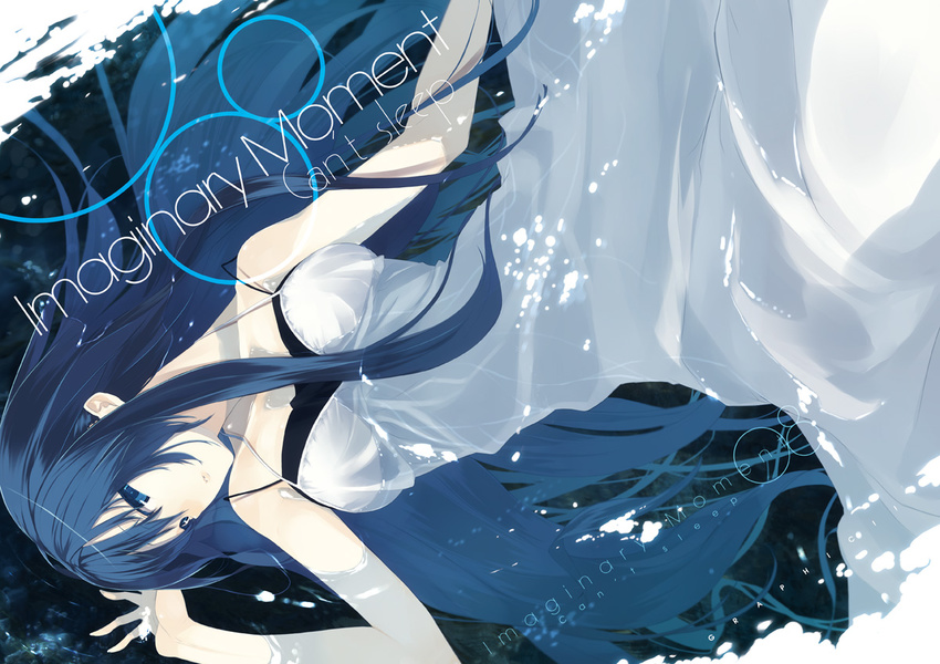 bare_shoulders blue_eyes blue_hair cover cover_page dress english long_hair original senmu solo very_long_hair water