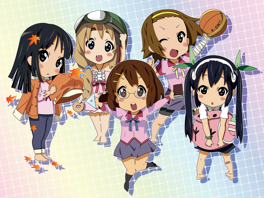 akiyama_mio akky backpack bag bakemonogatari bandages barefoot basketball black_eyes black_hair blonde_hair blue_eyes blush book bracelet brown_eyes brown_hair cabbie_hat chibi cosplay doughnut fang food glasses hachikuji_mayoi hachikuji_mayoi_(cosplay) hairband hanekawa_tsubasa hanekawa_tsubasa_(cosplay) hat helmet hirasawa_yui jacket jewelry k-on! kanbaru_suruga kanbaru_suruga_(cosplay) kotobuki_tsumugi long_hair monogatari_(series) multiple_girls nakano_azusa nekomonogatari one_eye_closed open_mouth oshino_shinobu oshino_shinobu_(cosplay) parody round_teeth sengoku_nadeko sengoku_nadeko_(cosplay) short_hair tainaka_ritsu teeth twintails