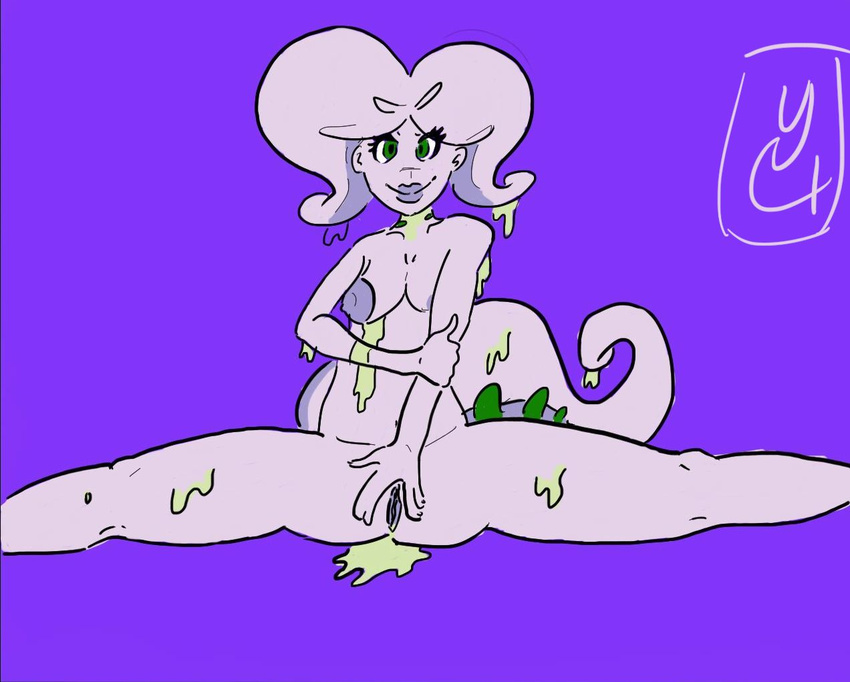 anthro big_breasts breasts butt chubby dragon female goodra invalid_tag looking_at_viewer nintendo nipples nude plain_background pok&#233;mon pok&eacute;mon pussy slime smile solo video_games yugklabs