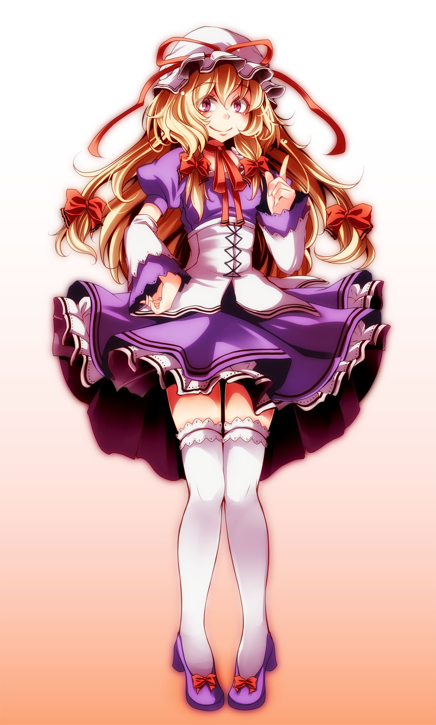 absurdres bad_id bad_pixiv_id blonde_hair curiosities_of_lotus_asia highres lolikari long_hair pigeon-toed purple_eyes s-syogo solo thighhighs touhou yakumo_yukari