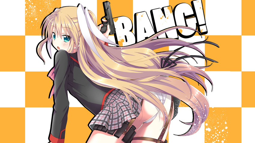 ass gun little_busters! pantyhose skirt tokido_saya weapon