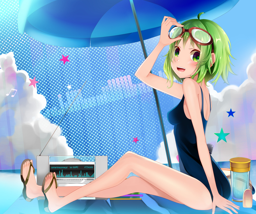 clouds goggles gumi stars swimsuit temari_(deae) vocaloid