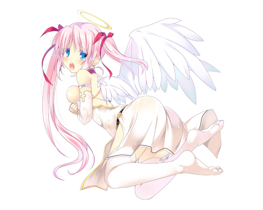 angel breast_hold original pink_hair thighhighs twintails wings yanagi_yuu