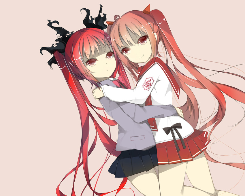 2girls haiyore!_nyaruko-san hidan_no_aria kanzaki_h_aria kuuko long_hair red_hair seifuku senya_fuurin twintails