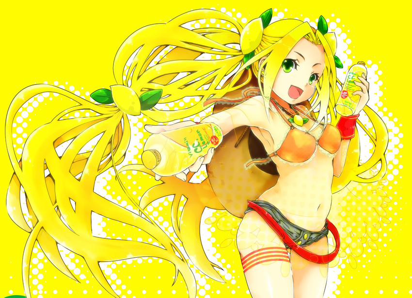 bikini_top blonde_hair c.c._lemon c.c._lemon_(character) drink fulunukko jpeg_artifacts long_hair yellow