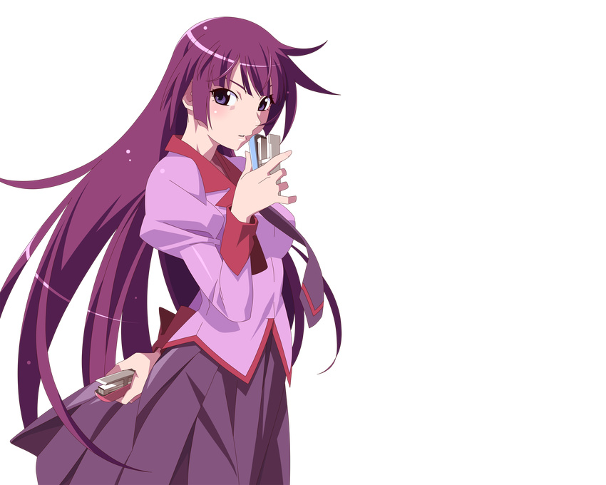 bakemonogatari long_hair monogatari_(series) purple_hair seifuku senjougahara_hitagi transparent vector