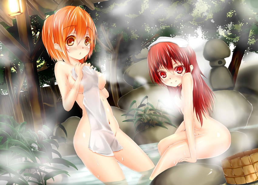 chiiutsu_(cheewts) nude orange_eyes orange_hair red_eyes red_hair tagme water wet